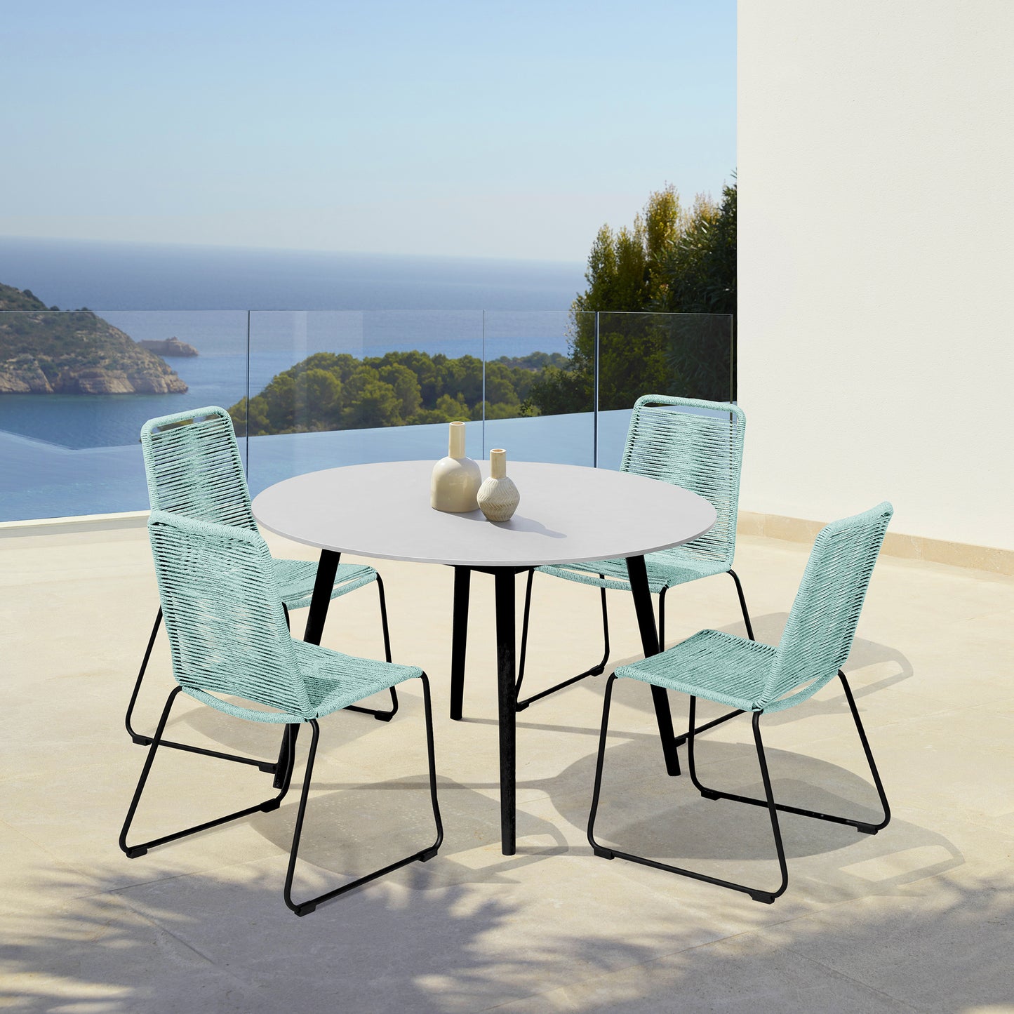 Sydney and Shasta 5 Piece Patio Dining Set in Wasabi with Black Eucalyptus Wood