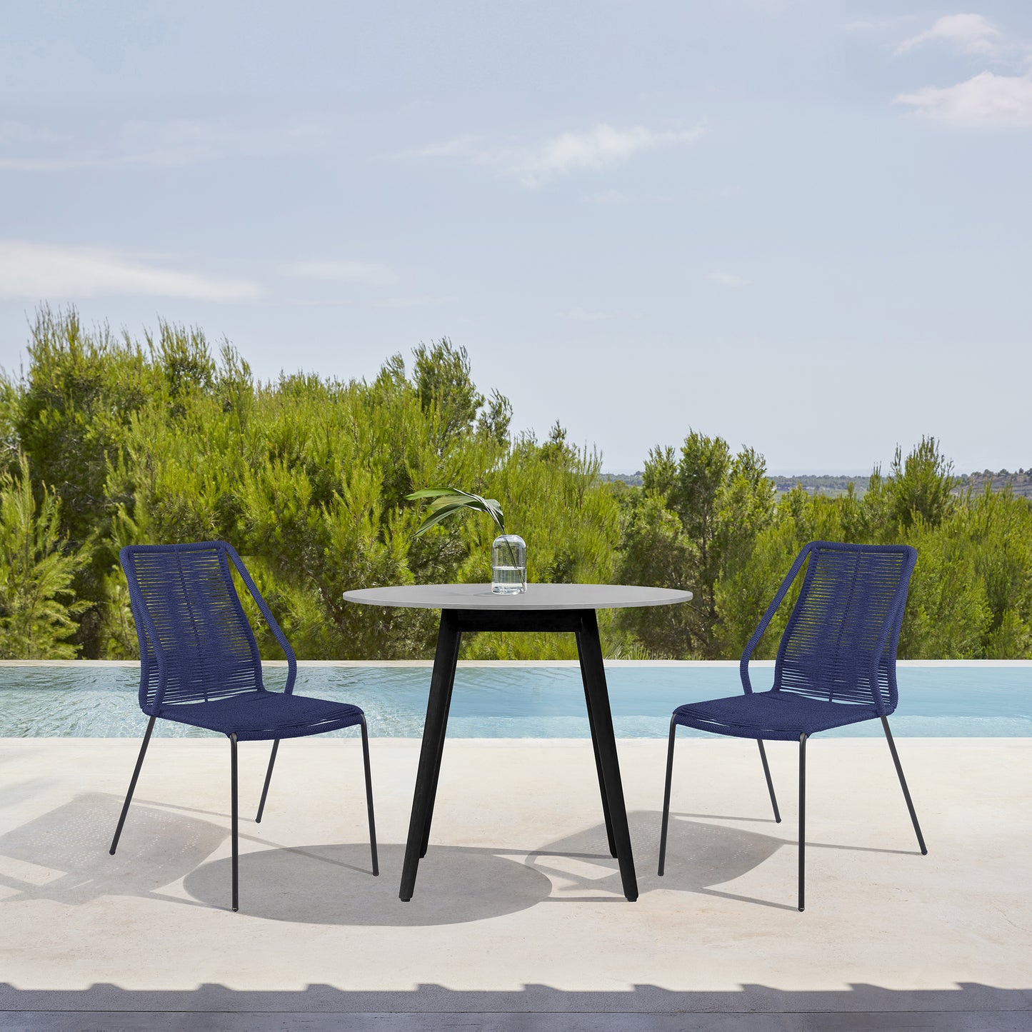 Sydney and Clip 3 Piece Patio 36" Dining Set in Black Eucalyptus Wood and Blue