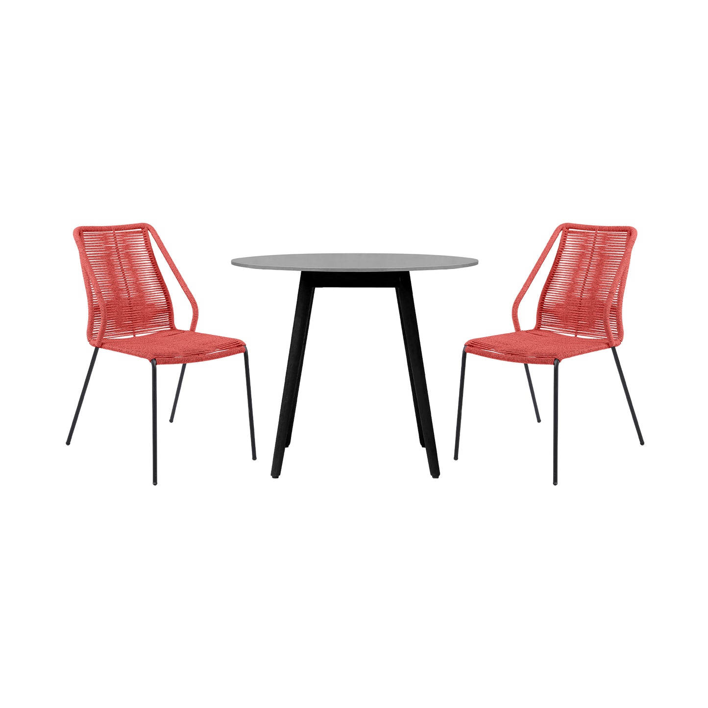Sydney and Clip 3 Piece Patio 36" Dining Set in Black Eucalyptus Wood and Red