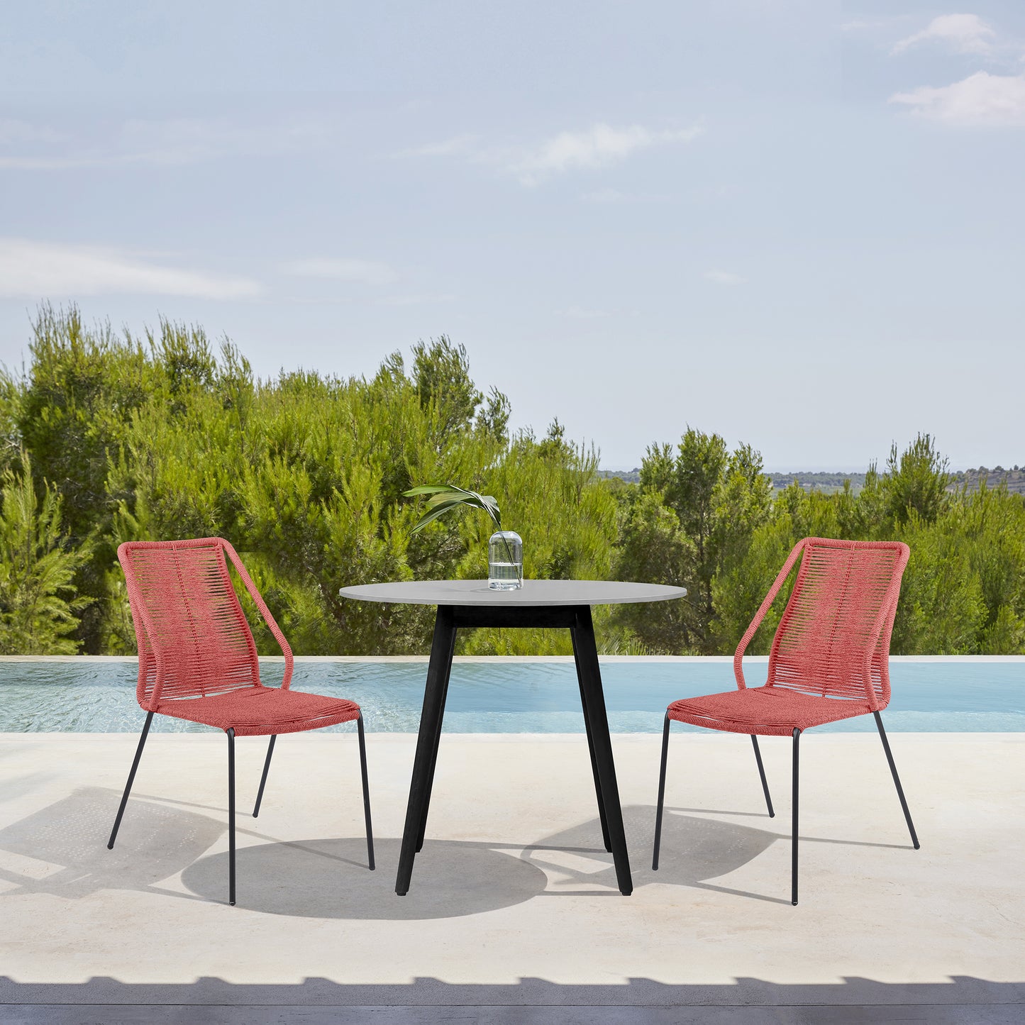 Sydney and Clip 3 Piece Patio 36" Dining Set in Black Eucalyptus Wood and Red