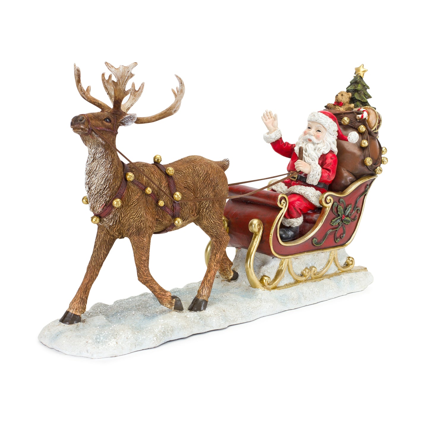Santa W/Sleigh And Deer 19"L x 10.75"H Resin