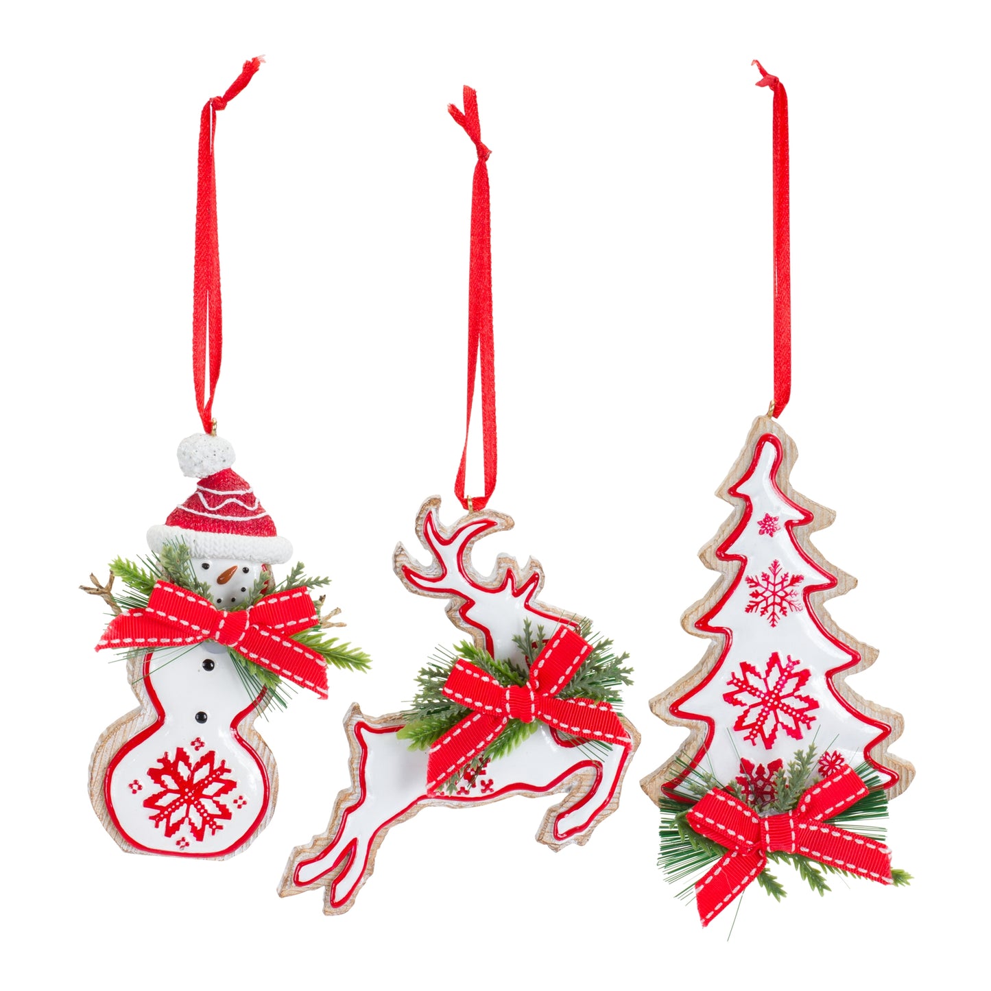 Snowman/Tree/Deer Ornament (Set Of 6) 4.25"H, 4.25"H 5.25"H Resin