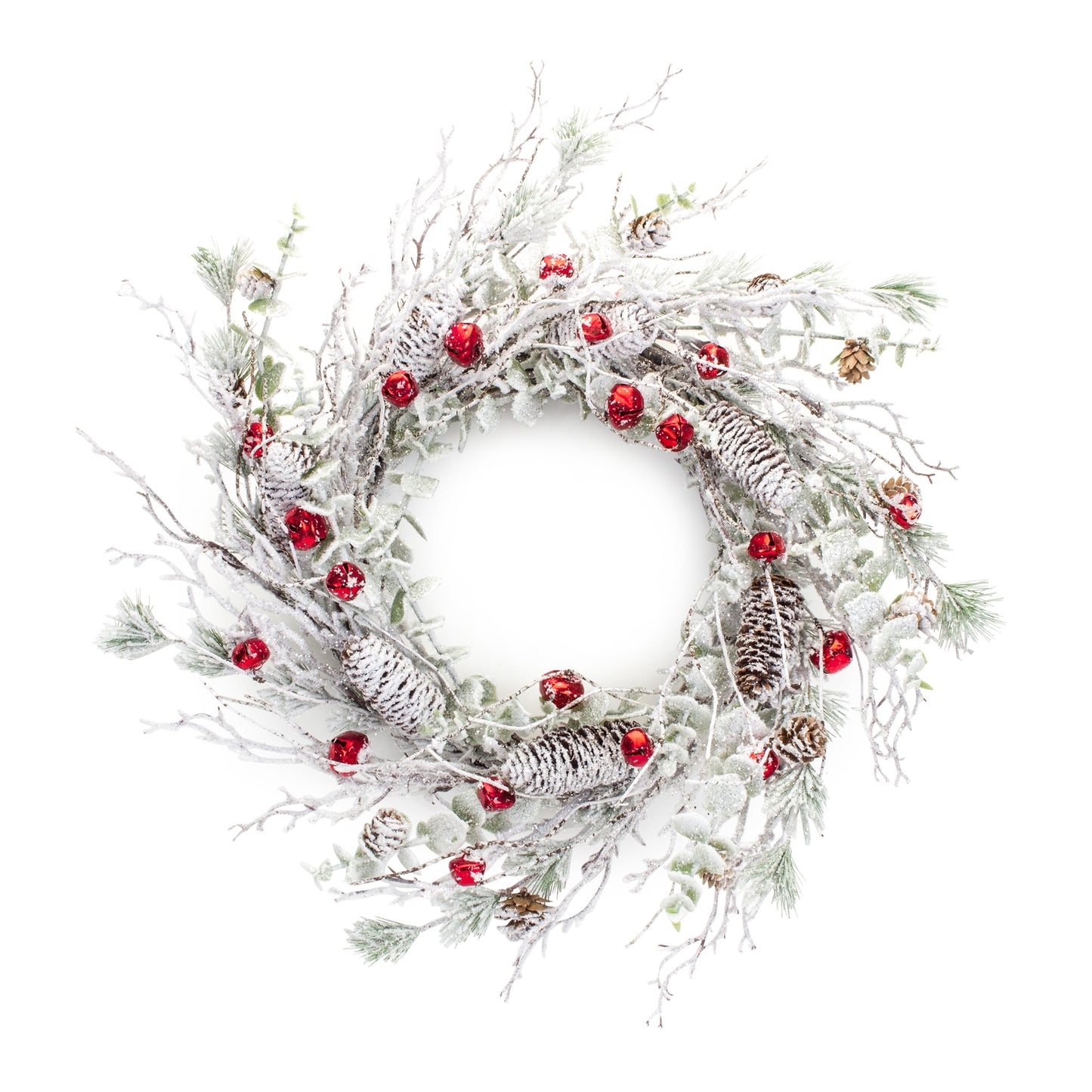 Snow Pine Wreath W/Sleigh Bells 24"D Plastic