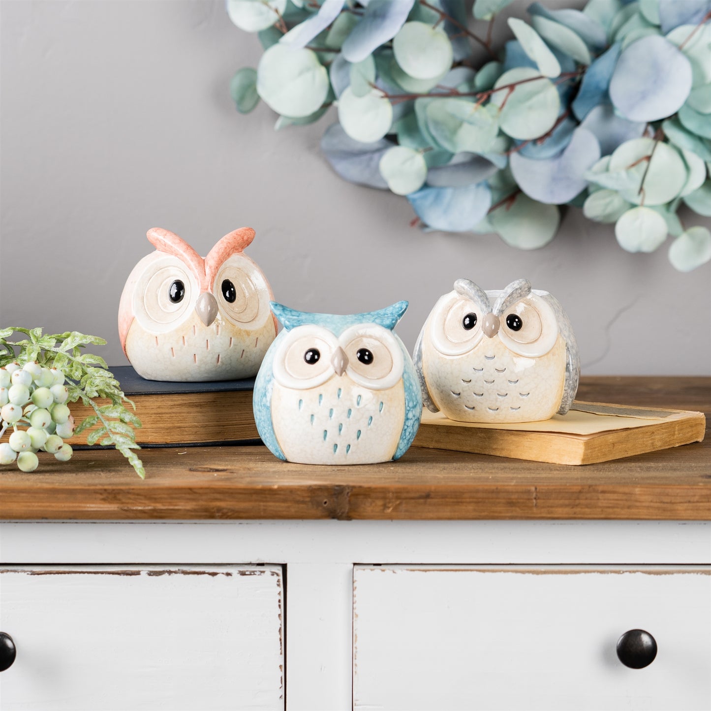 Owl (Set Of 3) 3.75"H, 4"H, 4.25"H Terra Cotta