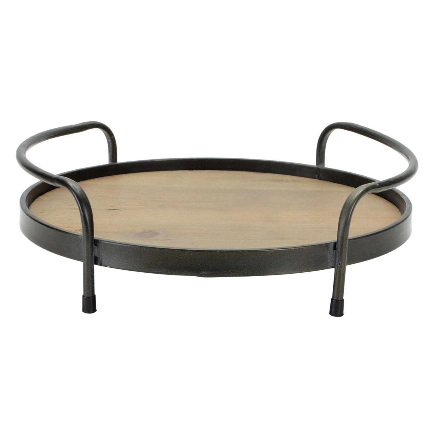 Round Tray 12.5"D x 3.75"H Iron/Wood