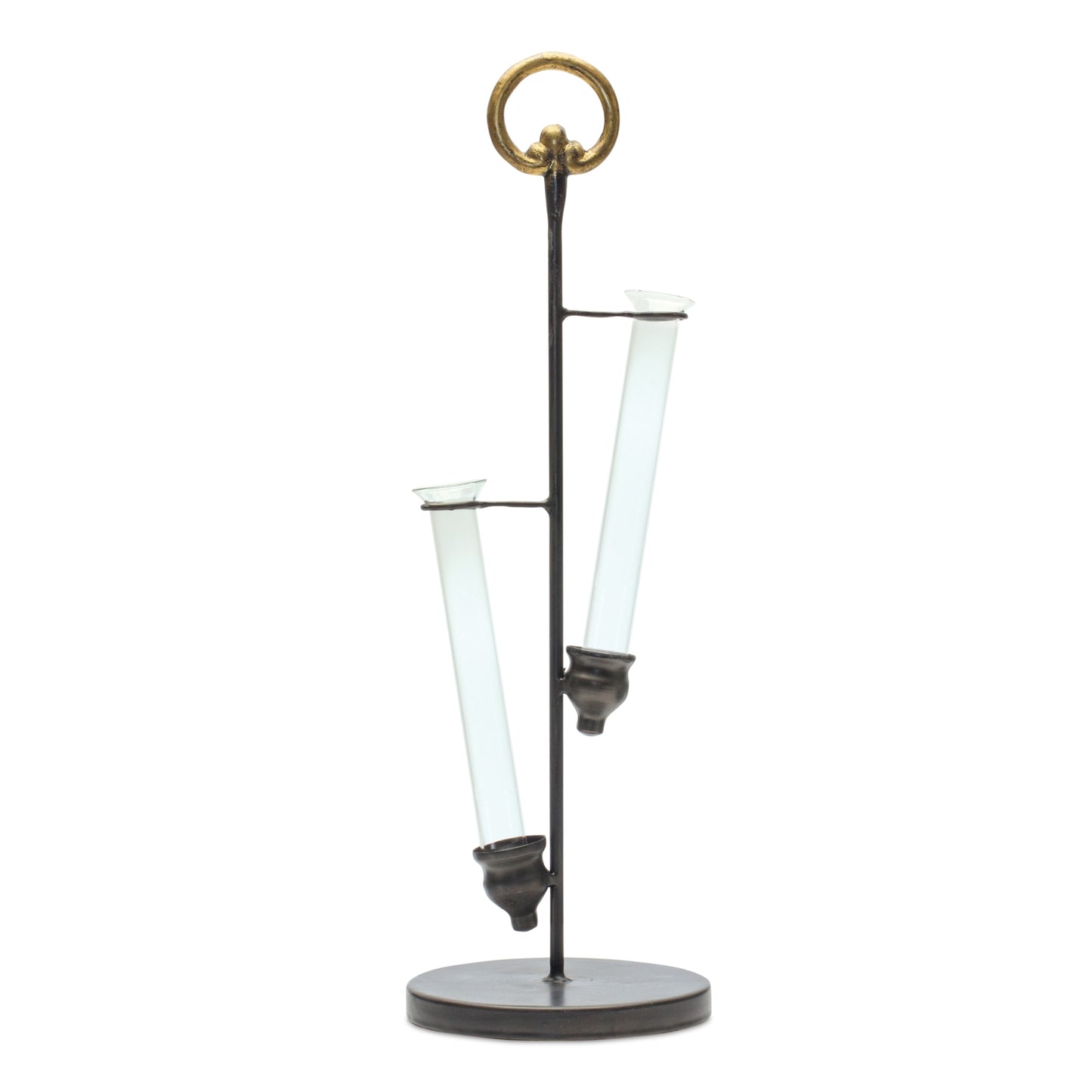 Double Vase W/Handle (Set Of 2) 16.25"H Iron/Glass