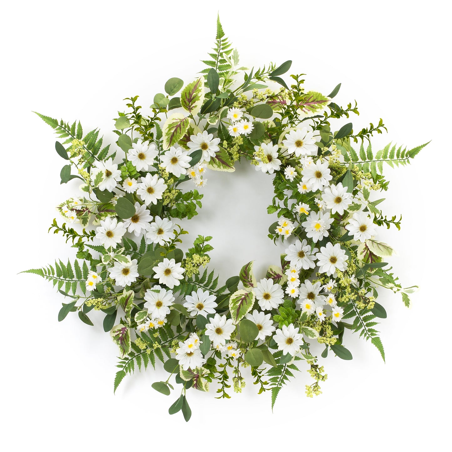 Mixed Foliage And Daisy Wreath 22.5"D Polyester/Plastic