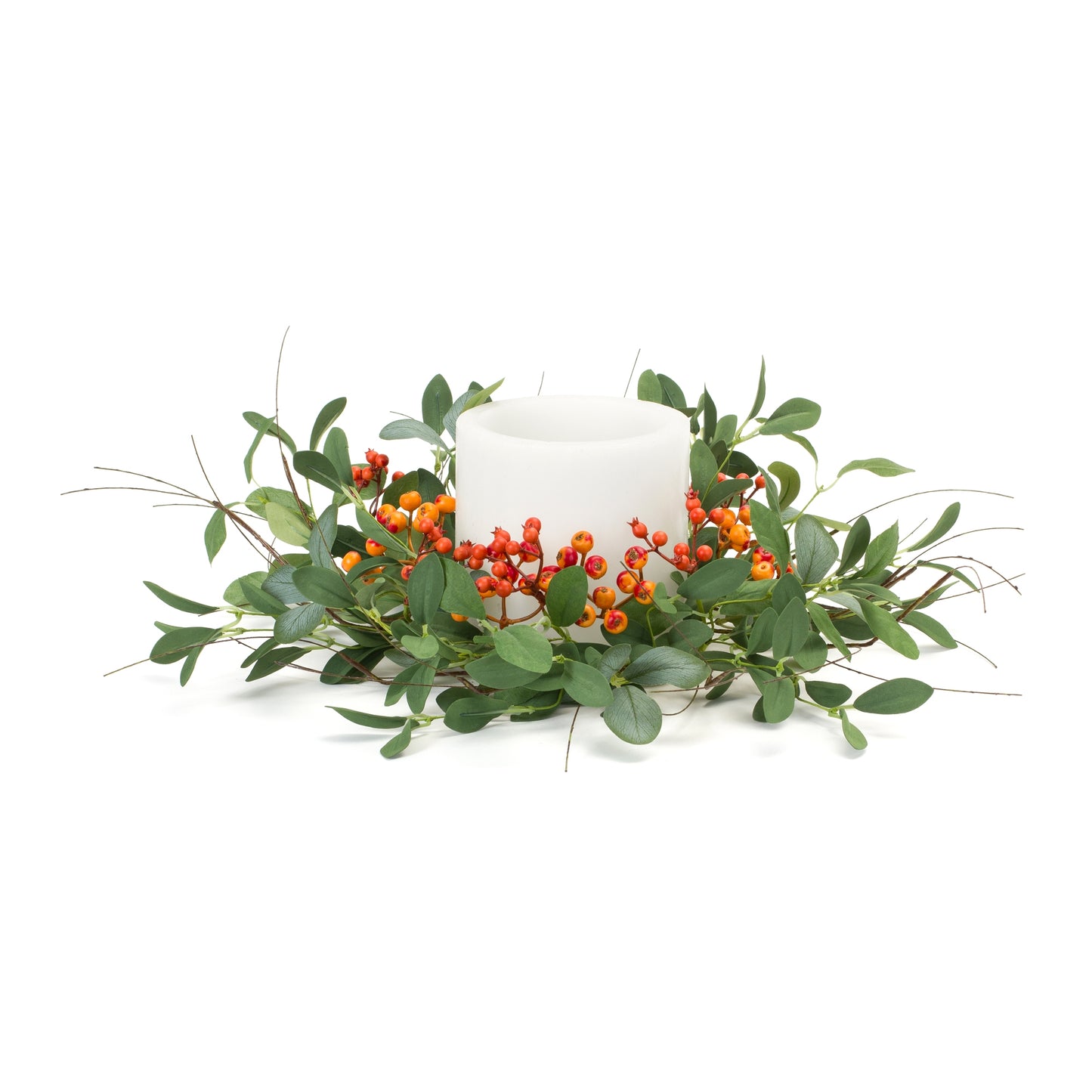 Foliage And Berry Candle Ring (Set Of 4) 22"D Polyester (Fits A 6" Candle)