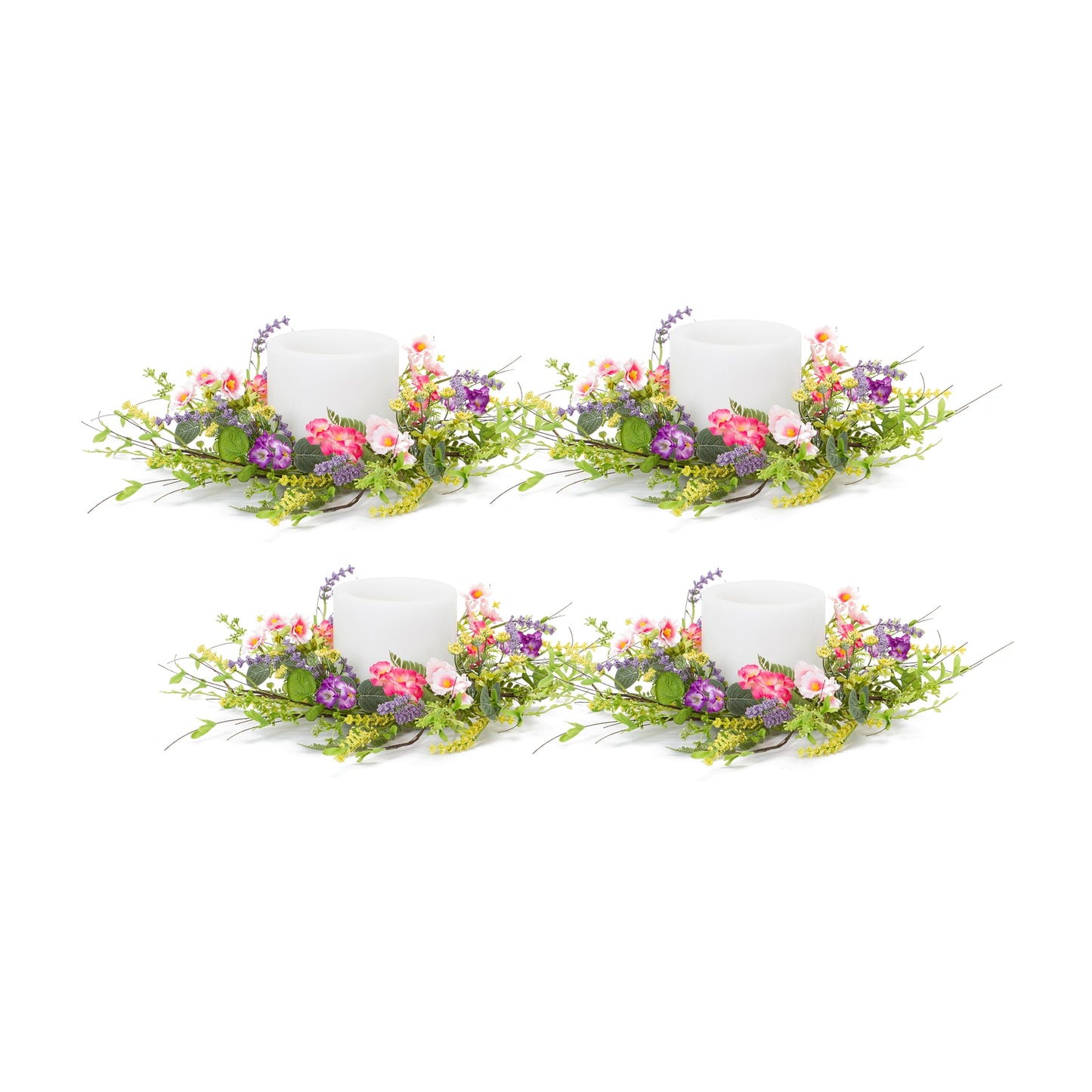 Mixed Floral Wreath (Set Of 4) 17"D Polyester/Plastic, Pink, Purple, Green