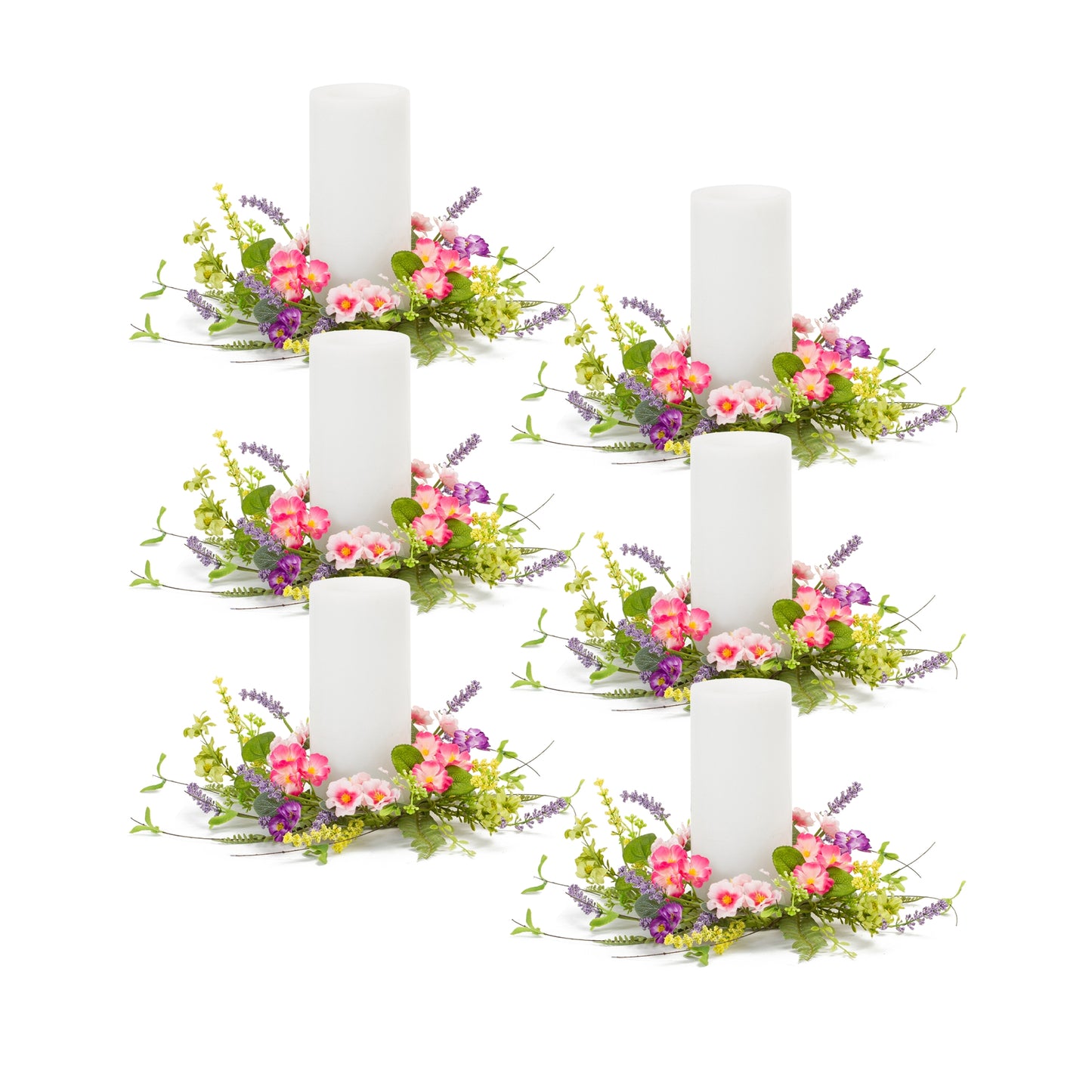 Mixed Floral Candle Ring (Set Of 6) 12.5"D Polyester/Plastic (Fits A 4" Candle)