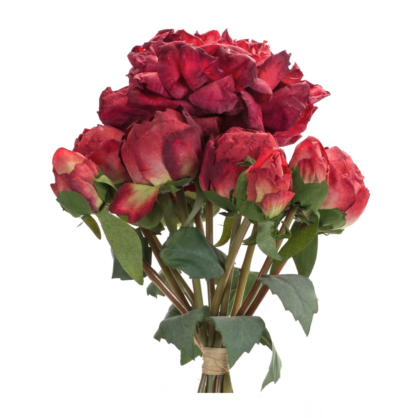 Peony Bouquet (Set Of 6) 16"H Polyester, Red, Green