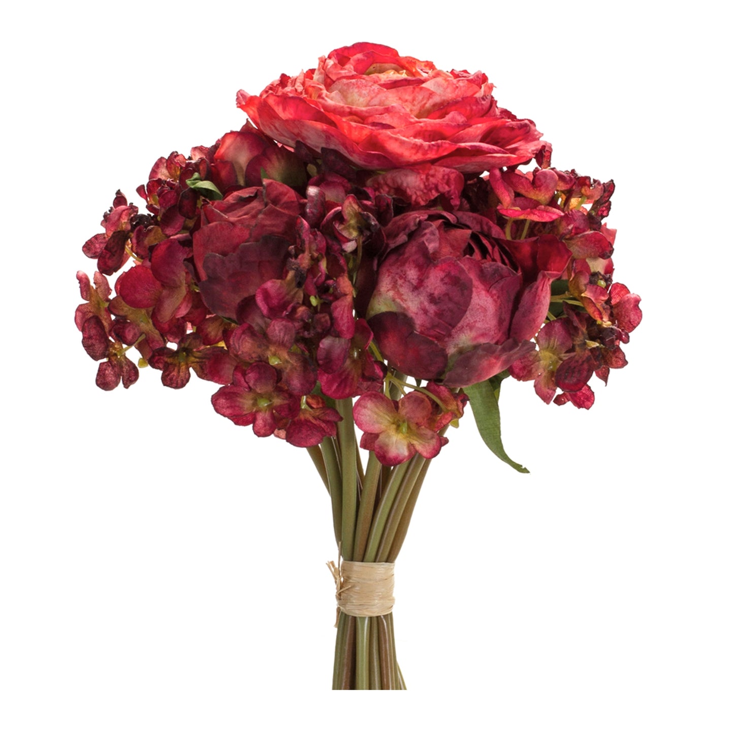 Peony And Hydrangea Bouquet (Set Of 6) 16.75"H Polyester, Red, Green