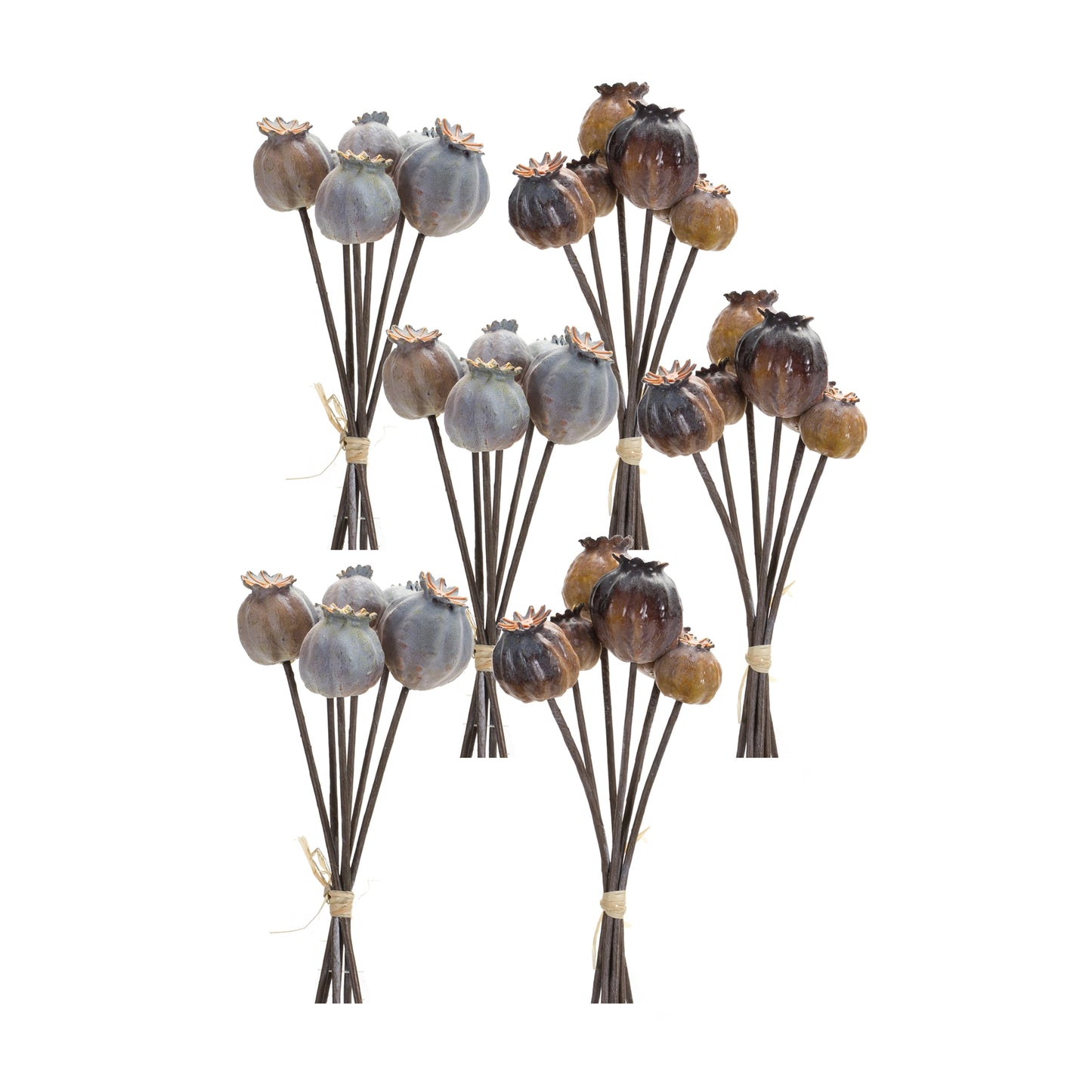 Poppy Pod Bundle (Set Of 6) 10.5"H Foam/Plastic, Blue, Brown