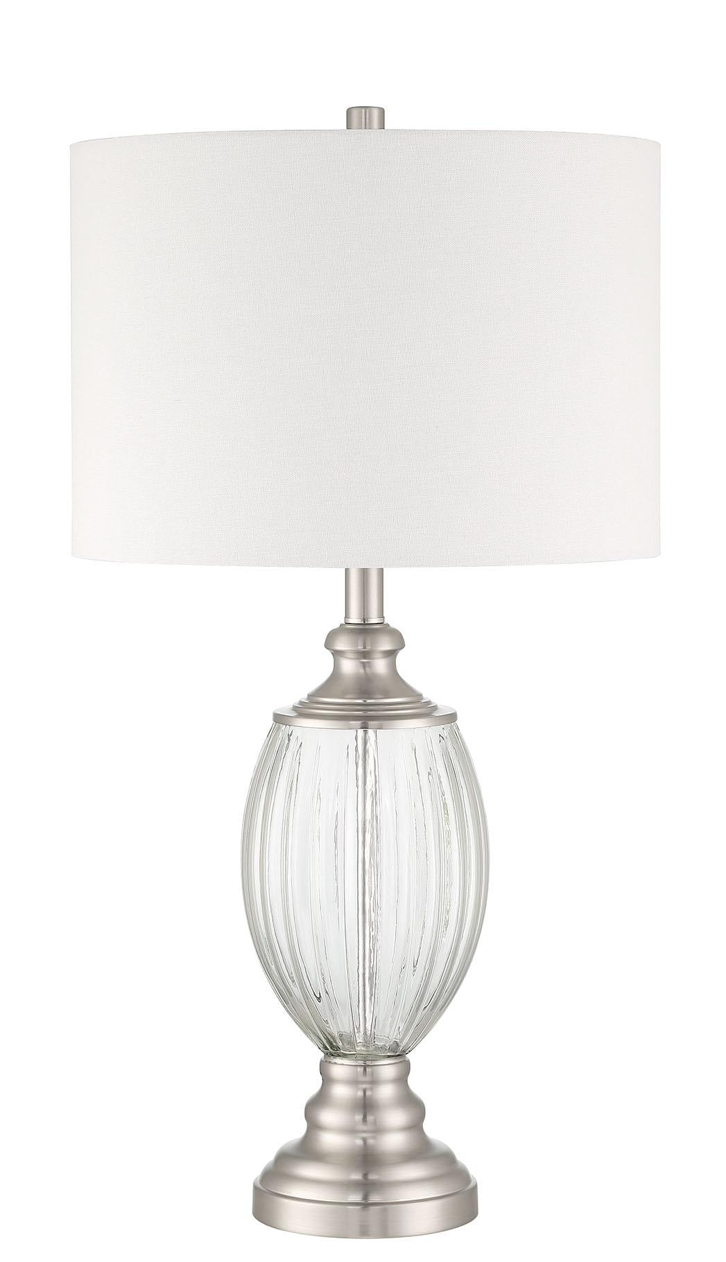 Table Lamp 1 Light Clear Glass with Brushed Polished Nickel Base, Shade, Indoor