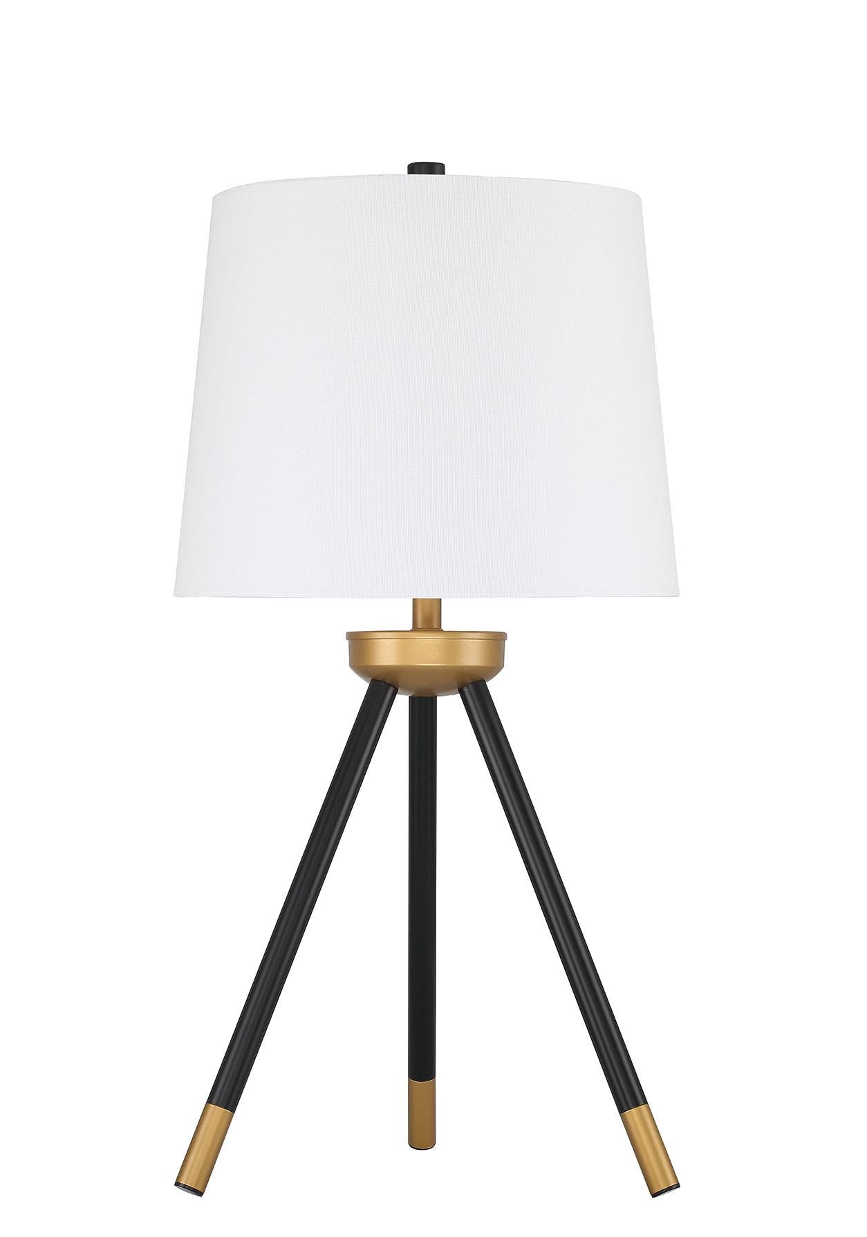 Table Lamp 1 Light Tripod with Shade, Painted Black and Gold, Indoor