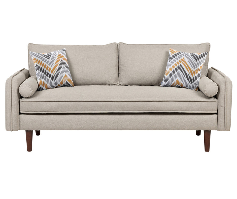 Mia Mid-Century Modern Beige Linen Sofa Couch with USB Charging Ports & Pillows