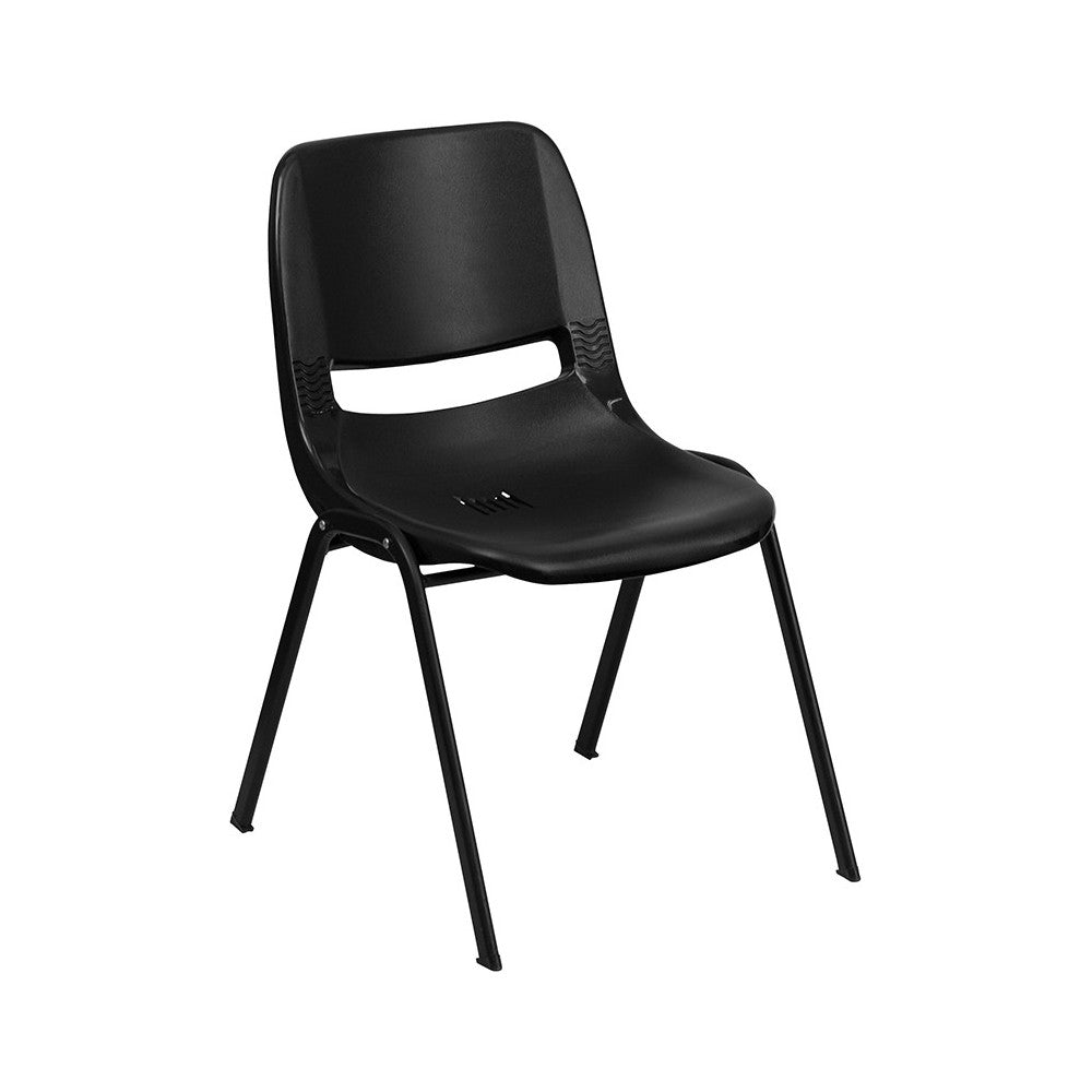 880 lb. Capacity Black Ergonomic Shell Stack Chair with Black Frame