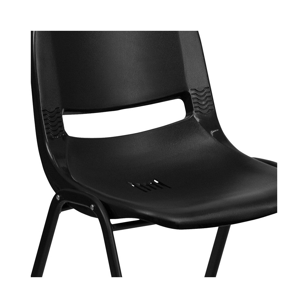 880 lb. Capacity Black Ergonomic Shell Stack Chair with Black Frame