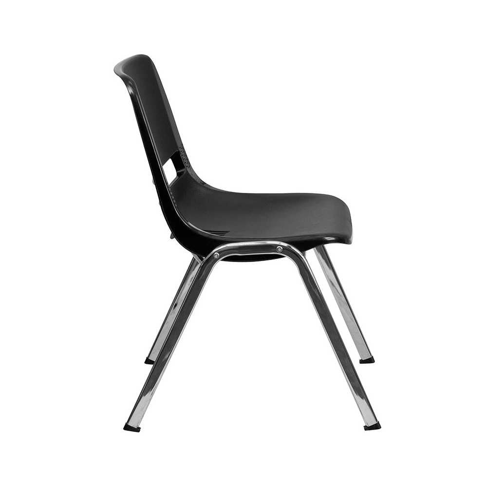 880 lb. Capacity Black Ergonomic Shell Stack Chair with Chrome Frame and 18'' Seat Height