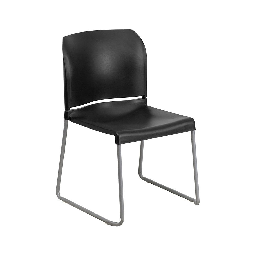 880 lb. Capacity Black Full Back Contoured Stack Chair with Gray Powder Coated Sled Base