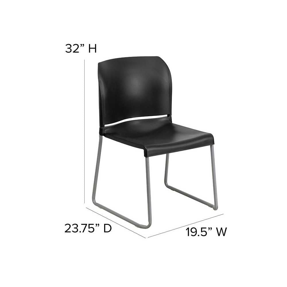 880 lb. Capacity Black Full Back Contoured Stack Chair with Gray Powder Coated Sled Base