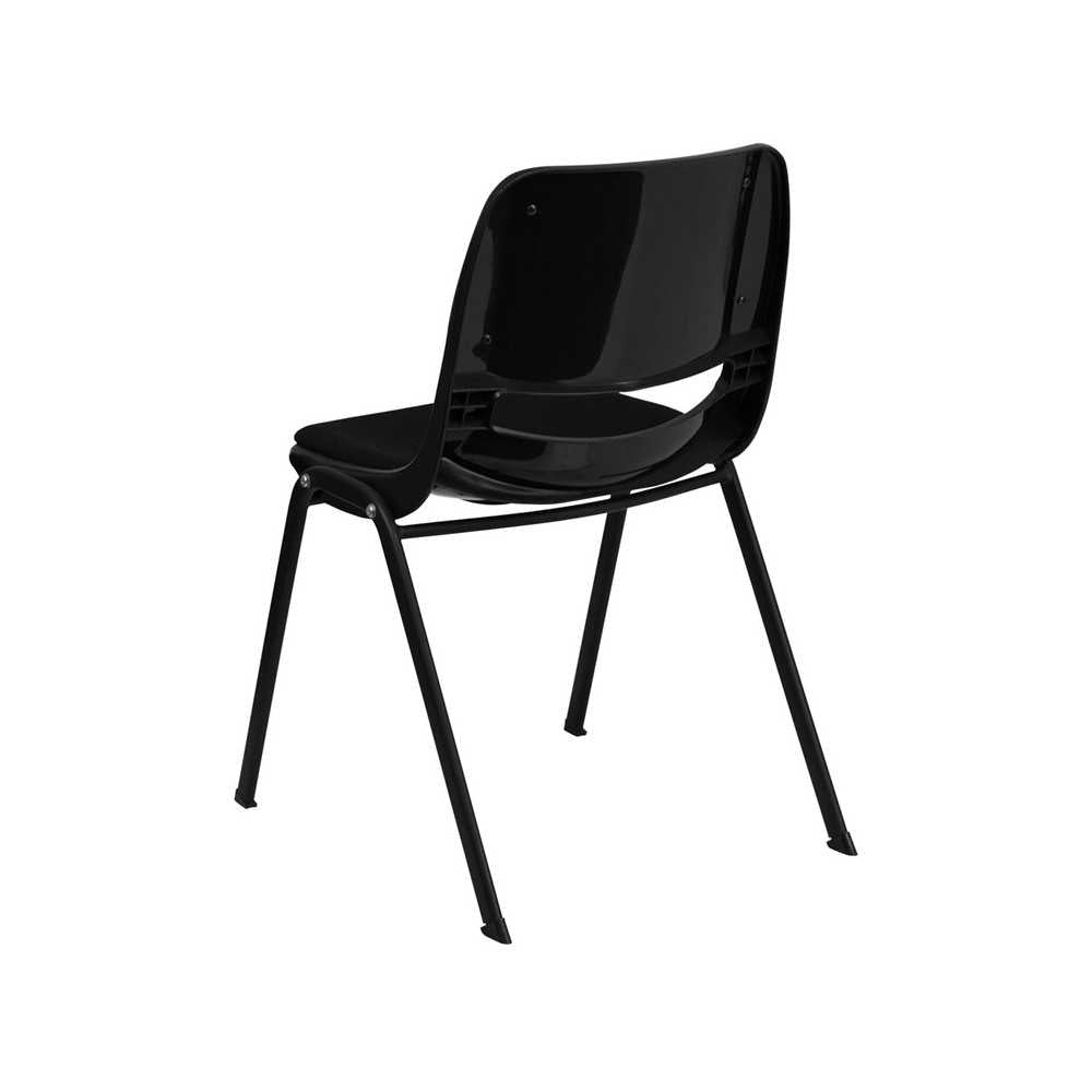 880 lb. Capacity Black Padded Ergonomic Shell Stack Chair with Black Frame