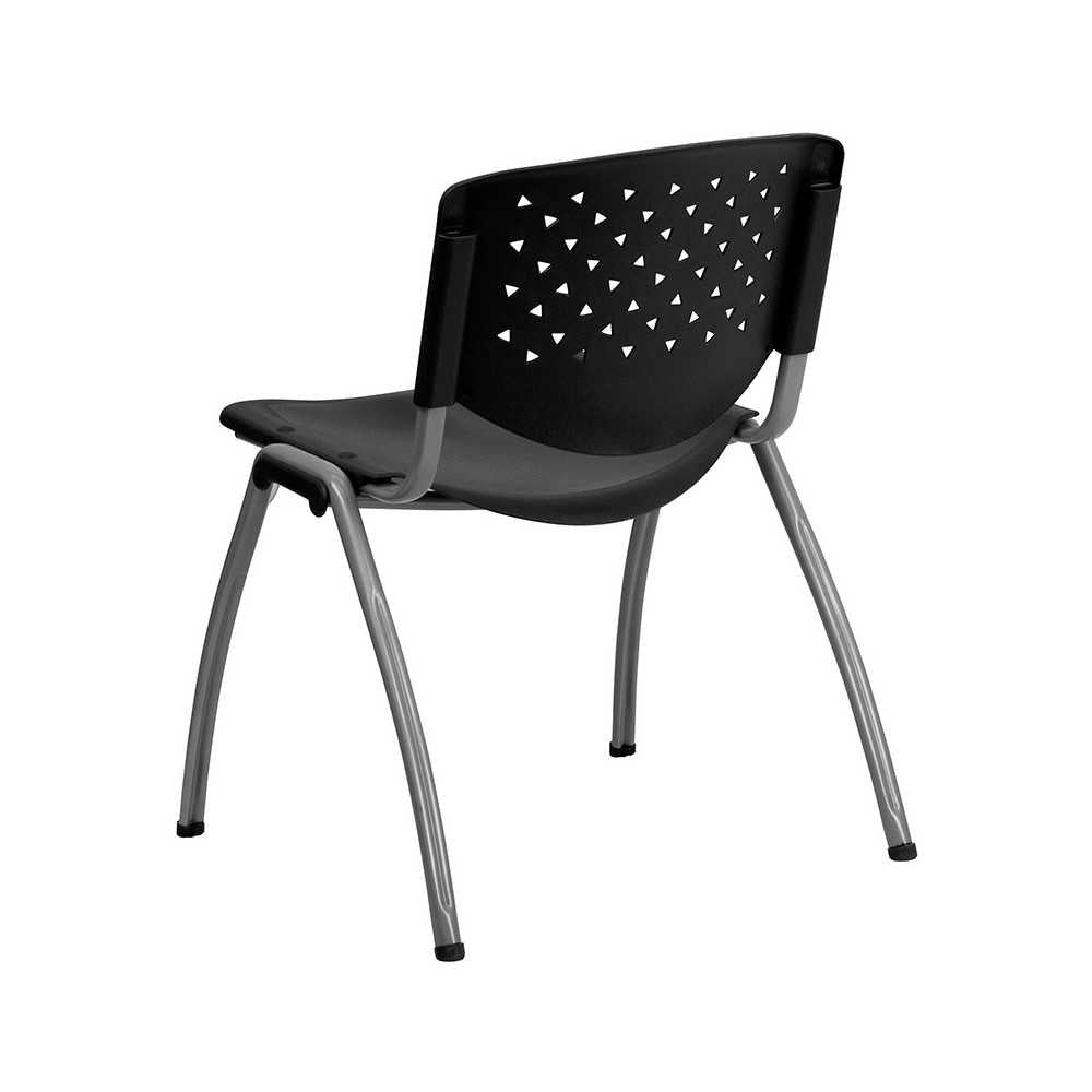 880 lb. Capacity Black Plastic Stack Chair with Titanium Gray Powder Coated Frame