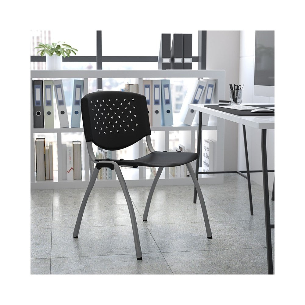 880 lb. Capacity Black Plastic Stack Chair with Titanium Gray Powder Coated Frame