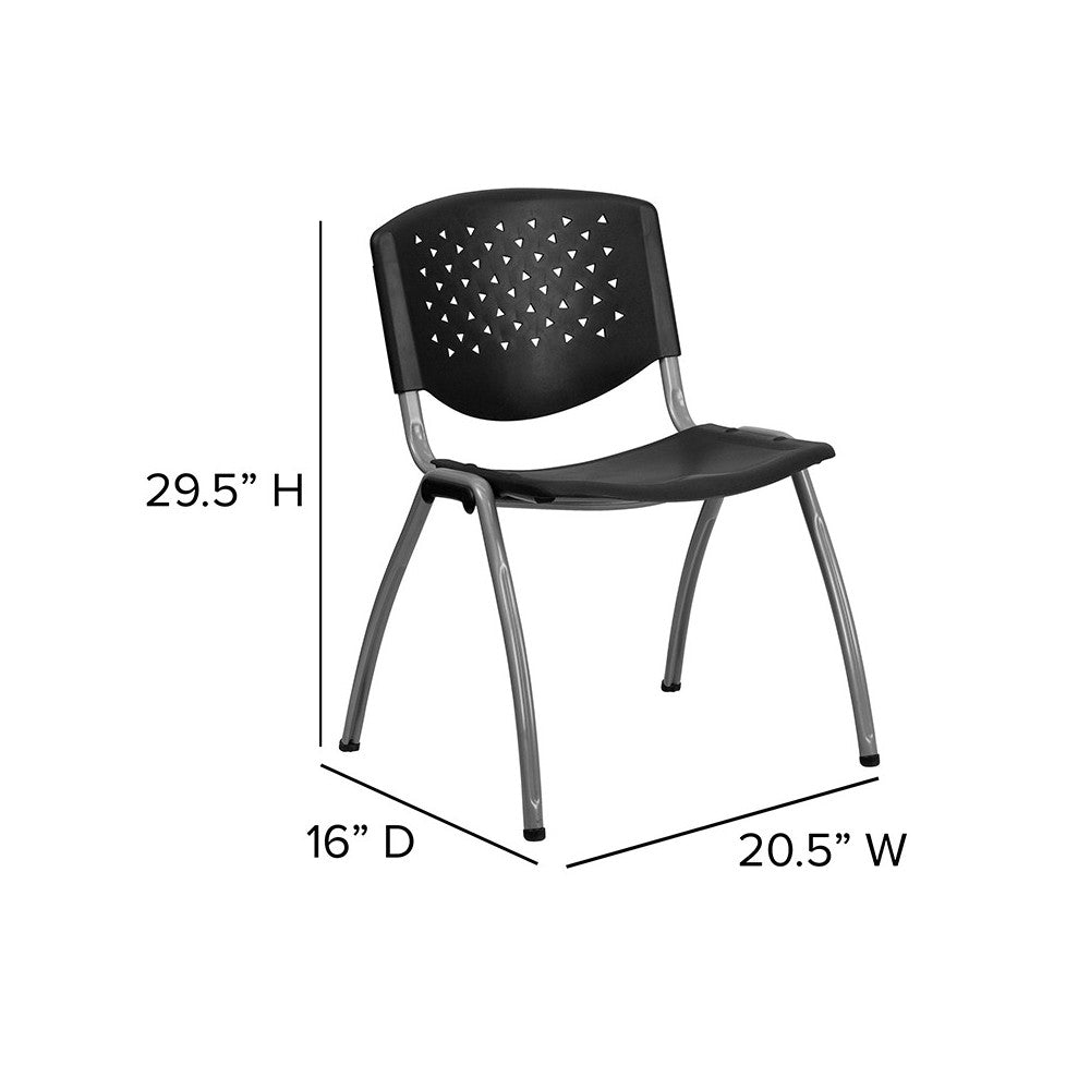 880 lb. Capacity Black Plastic Stack Chair with Titanium Gray Powder Coated Frame