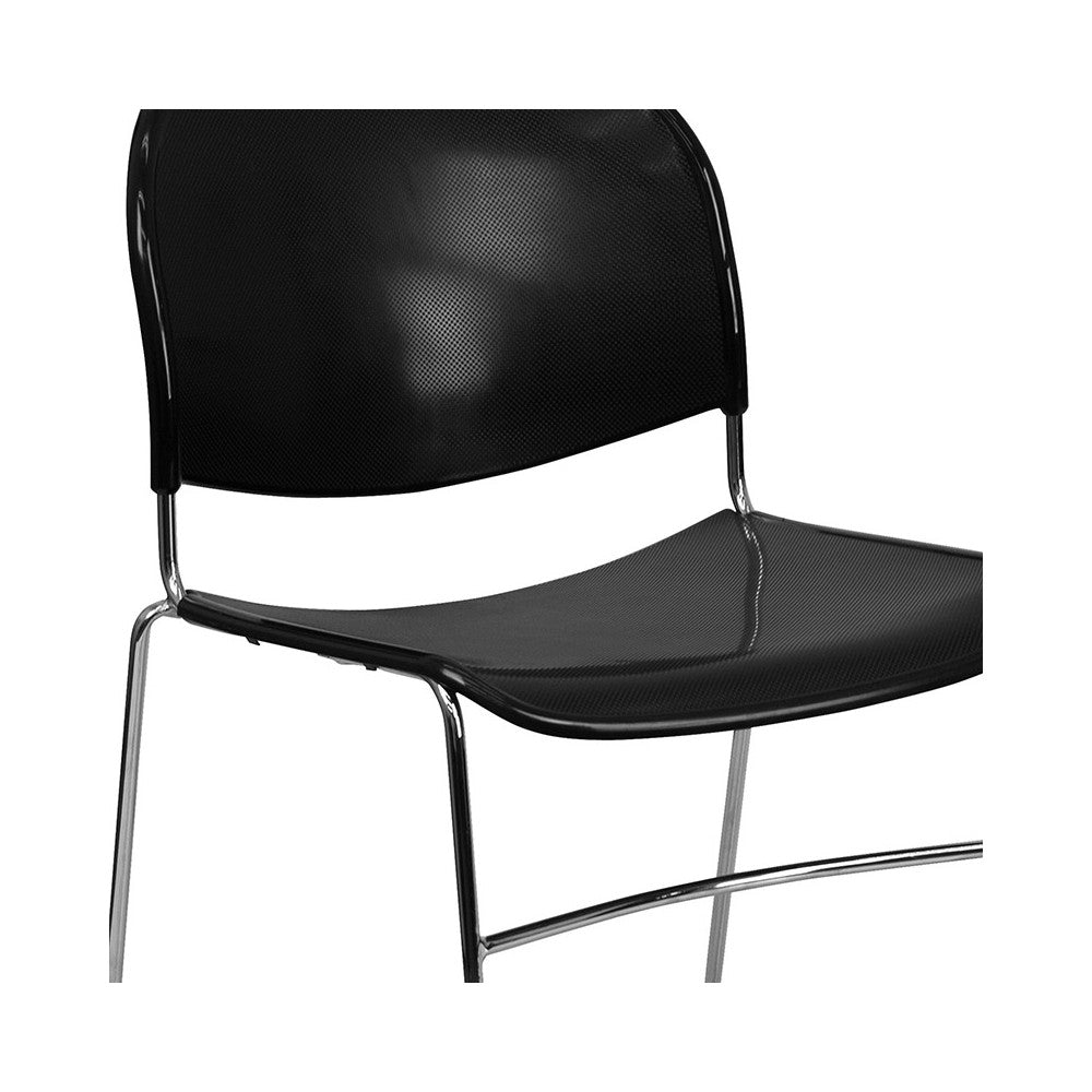 880 lb. Capacity Black Ultra-Compact Stack Chair with Chrome Frame