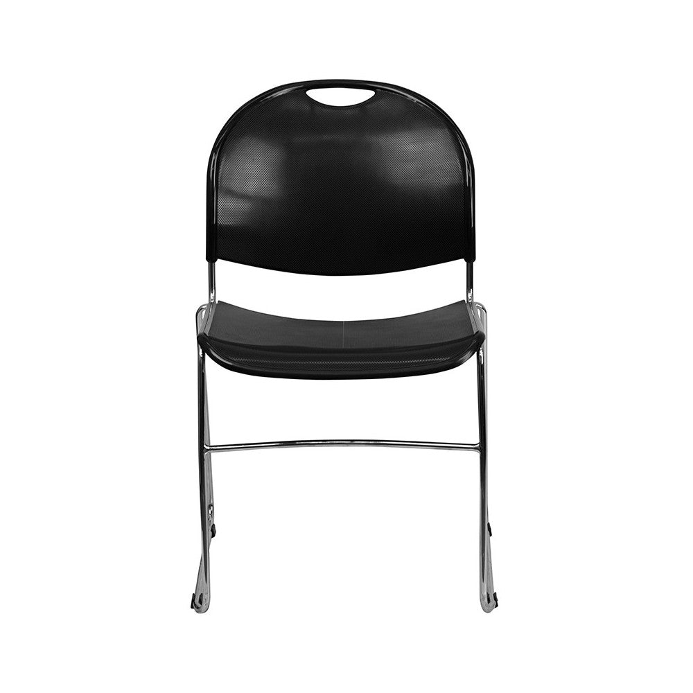 880 lb. Capacity Black Ultra-Compact Stack Chair with Chrome Frame