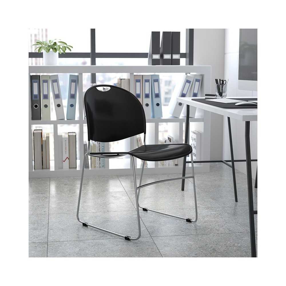 880 lb. Capacity Black Ultra-Compact Stack Chair with Chrome Frame