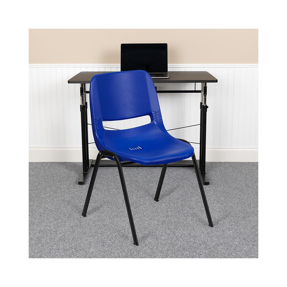 880 lb. Capacity Blue Ergonomic Shell Stack Chair with Black Frame