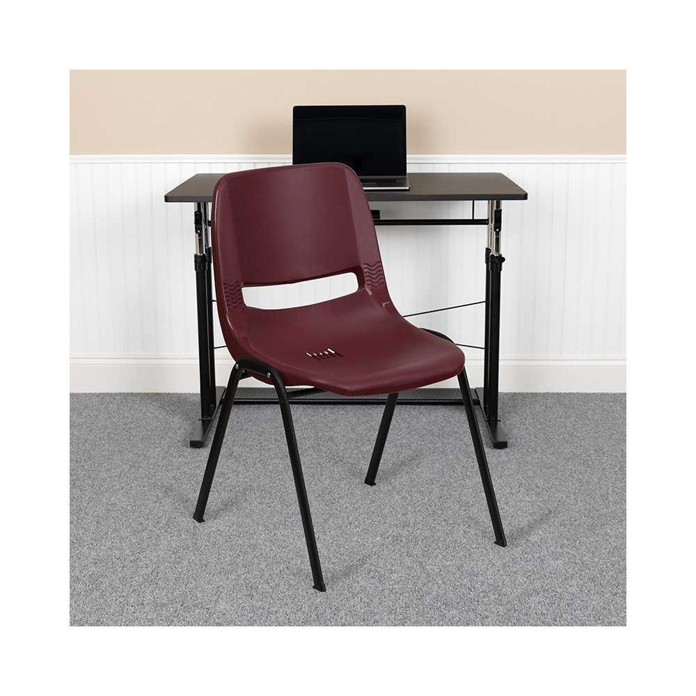 880 lb. Capacity Burgundy Ergonomic Shell Stack Chair with Black Frame