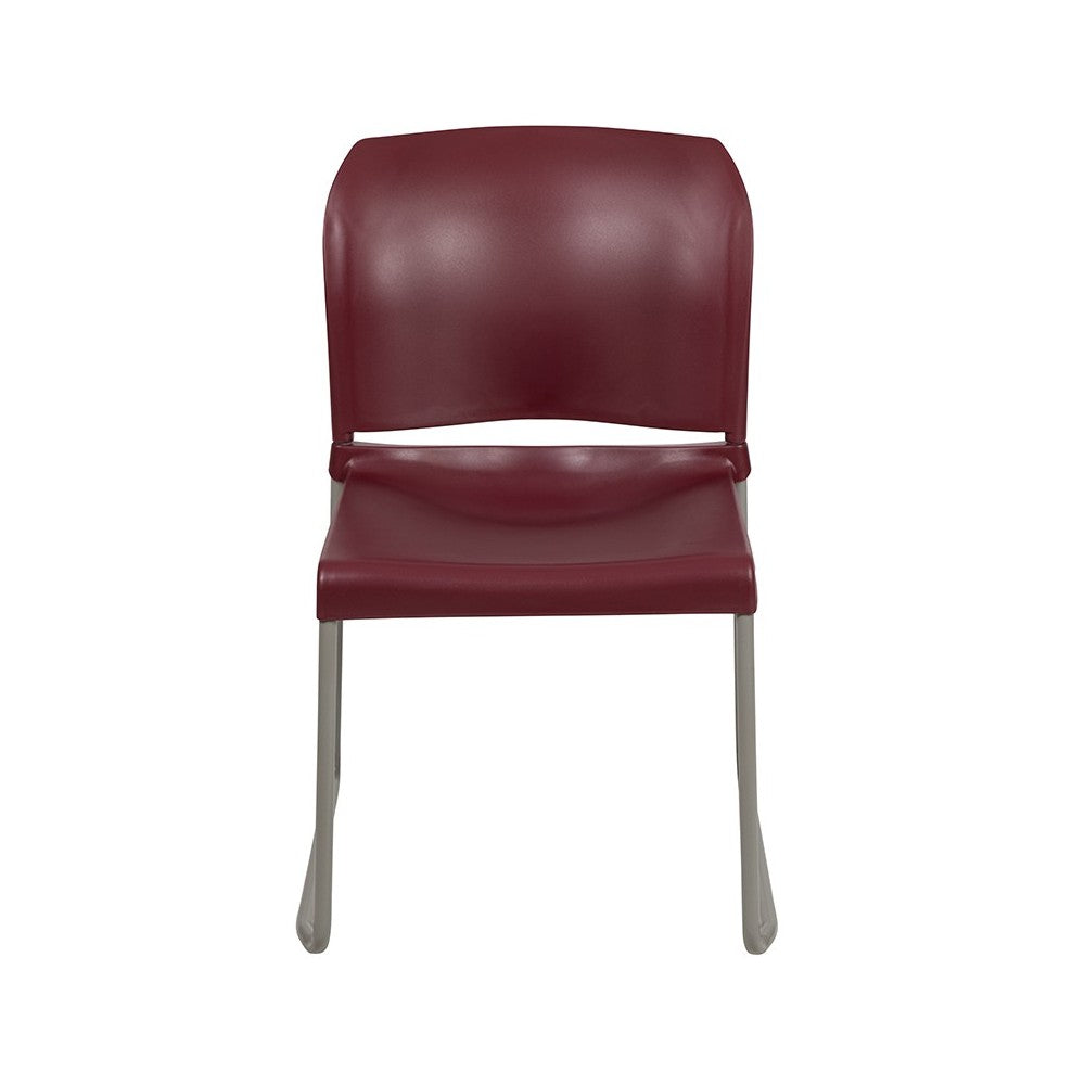 880 lb. Capacity Burgundy Full Back Contoured Stack Chair with Gray Powder Coated Sled Base