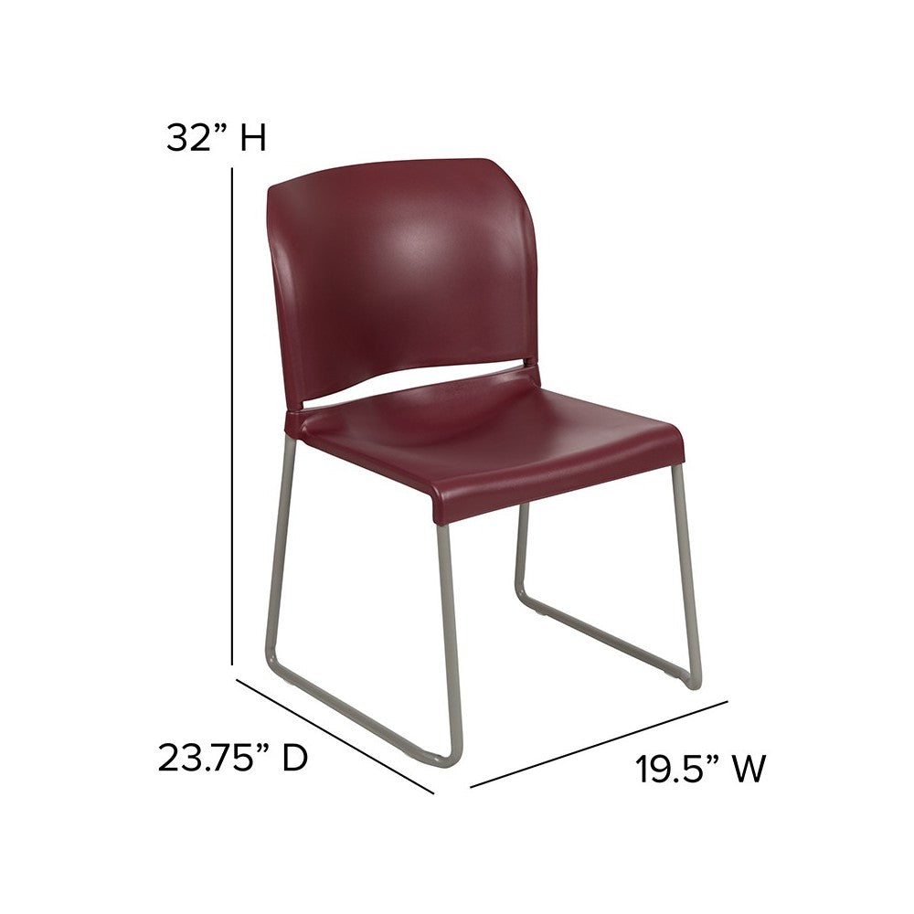 880 lb. Capacity Burgundy Full Back Contoured Stack Chair with Gray Powder Coated Sled Base