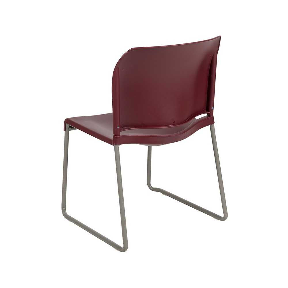 880 lb. Capacity Burgundy Full Back Contoured Stack Chair with Gray Powder Coated Sled Base