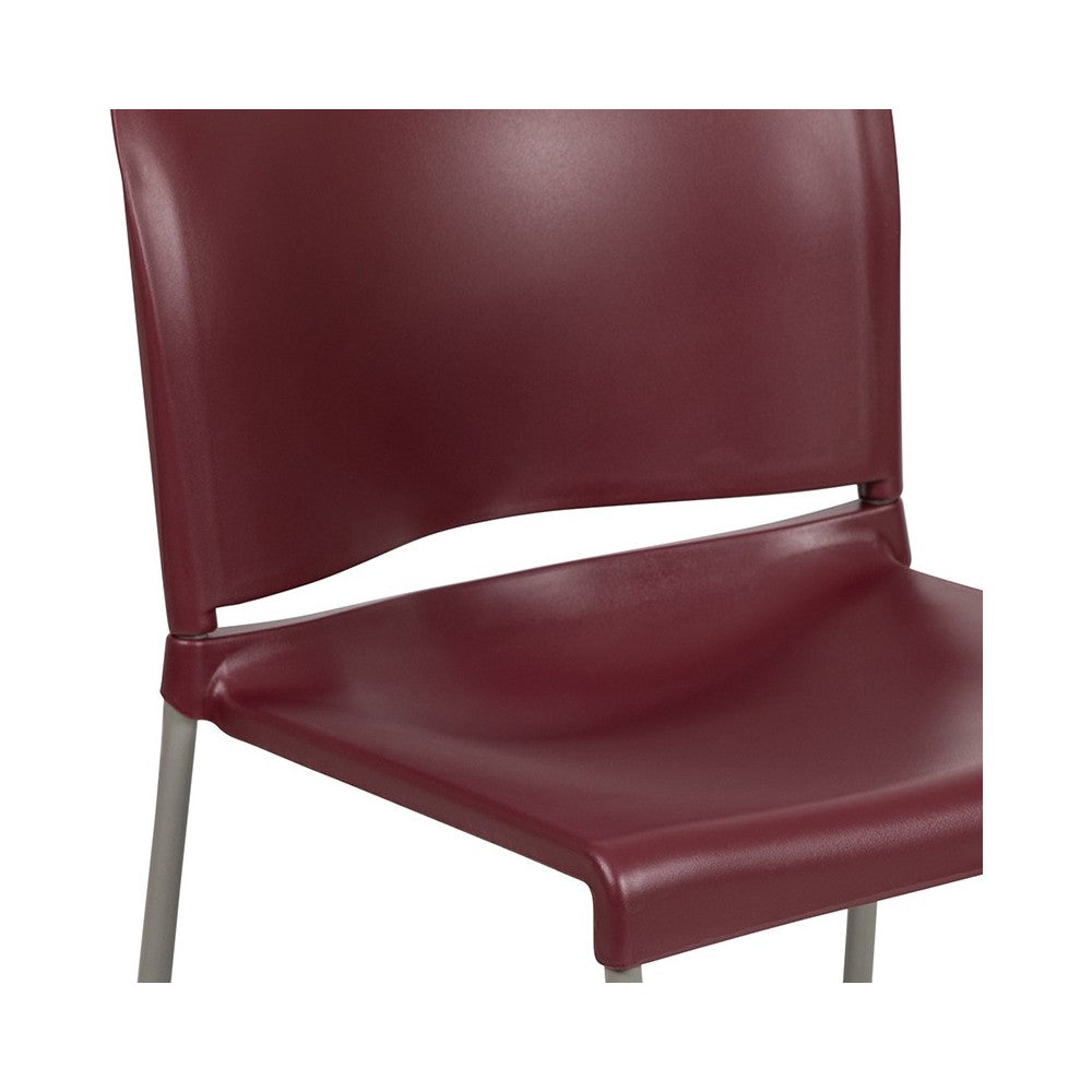 880 lb. Capacity Burgundy Full Back Contoured Stack Chair with Gray Powder Coated Sled Base