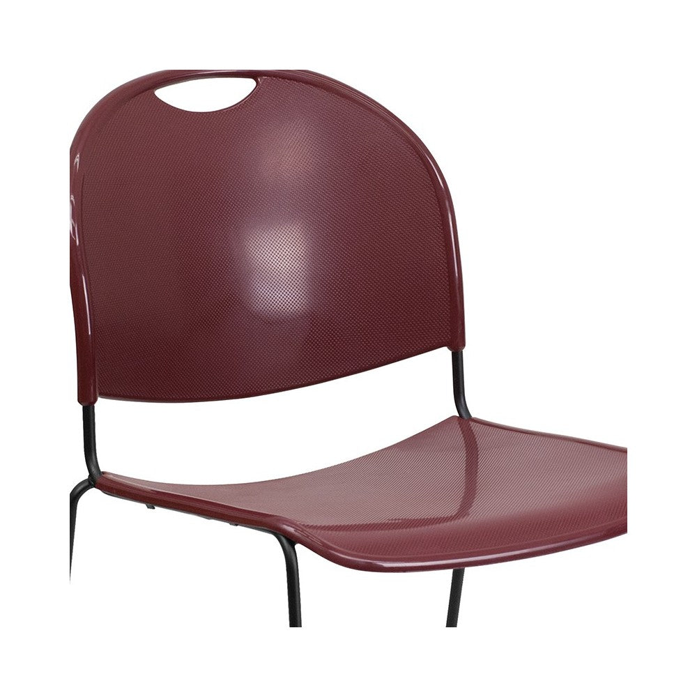 880 lb. Capacity Burgundy Ultra-Compact Stack Chair with Black Powder Coated Frame