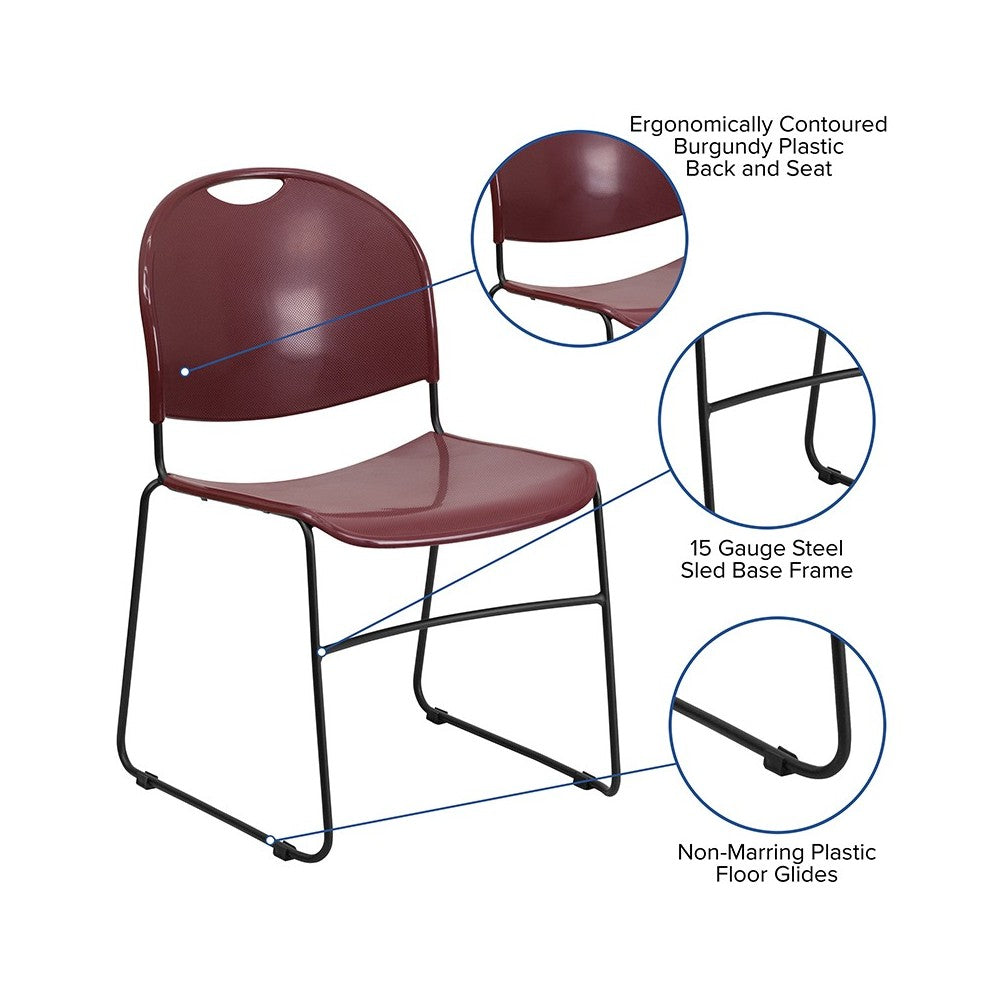 880 lb. Capacity Burgundy Ultra-Compact Stack Chair with Black Powder Coated Frame