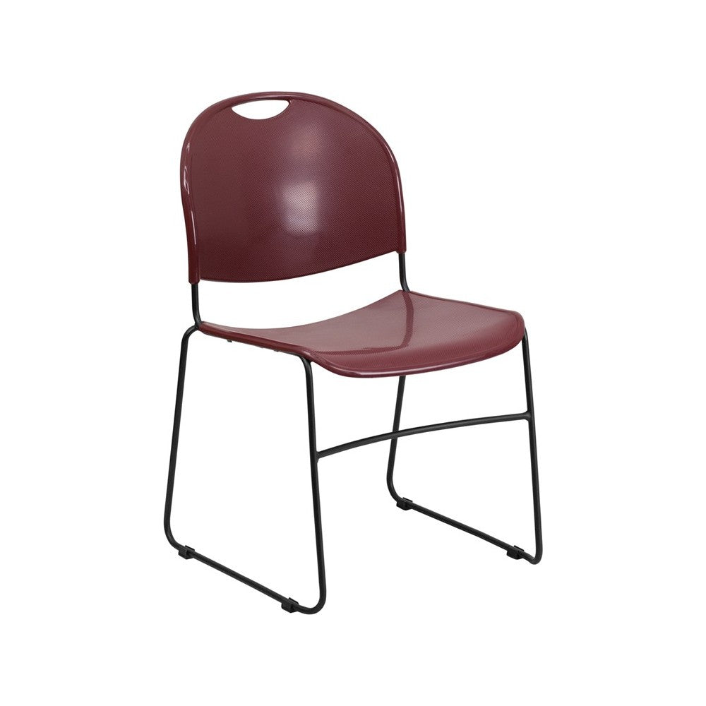 880 lb. Capacity Burgundy Ultra-Compact Stack Chair with Black Powder Coated Frame
