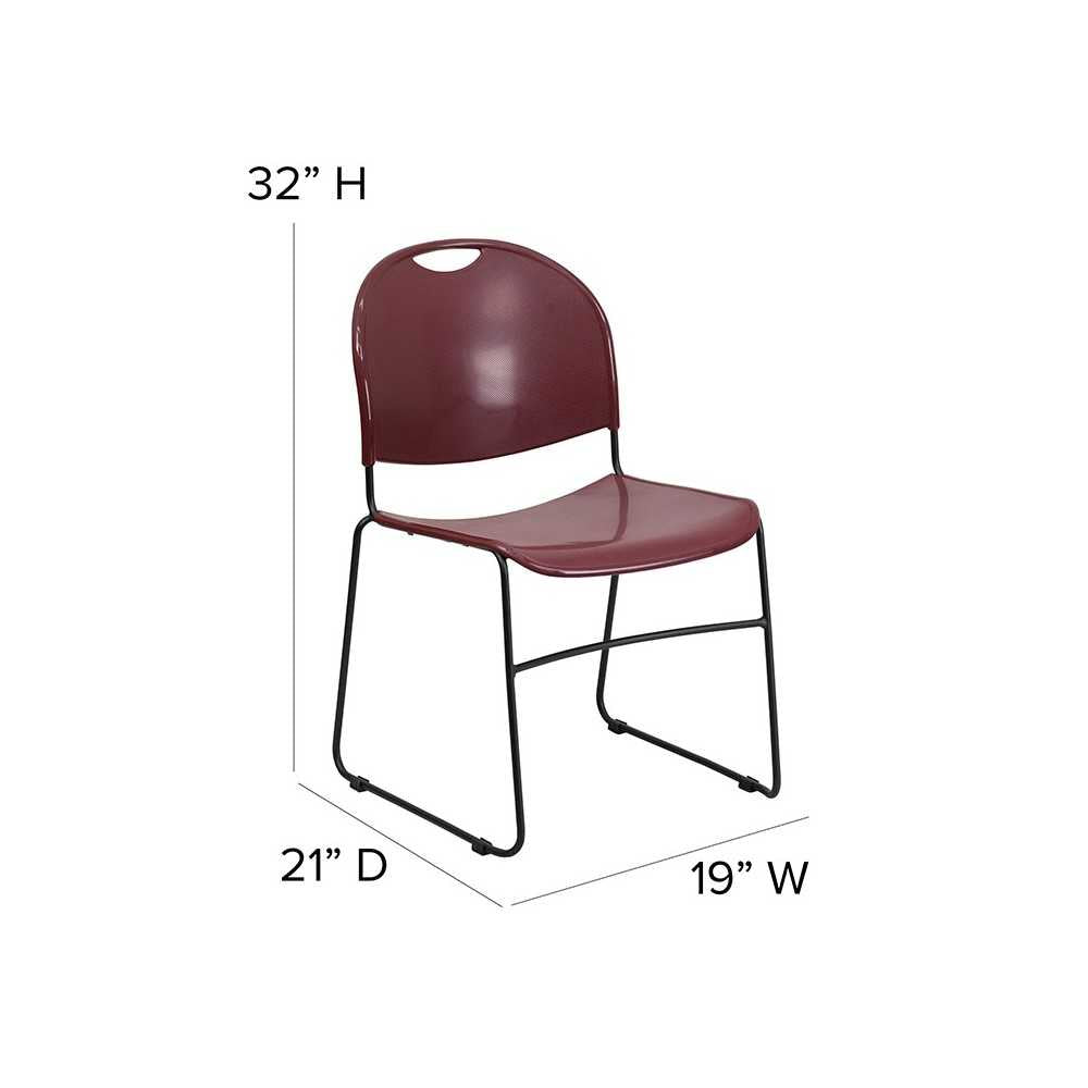 880 lb. Capacity Burgundy Ultra-Compact Stack Chair with Black Powder Coated Frame