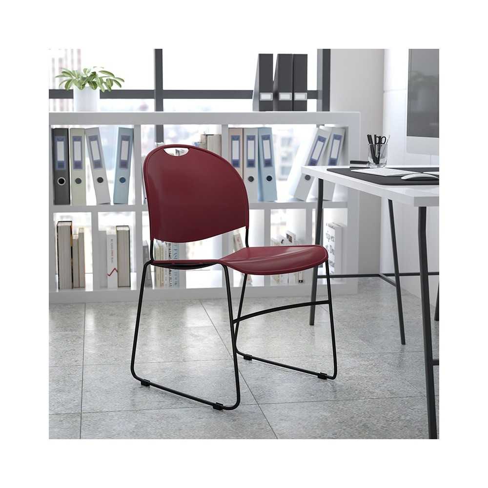 880 lb. Capacity Burgundy Ultra-Compact Stack Chair with Black Powder Coated Frame