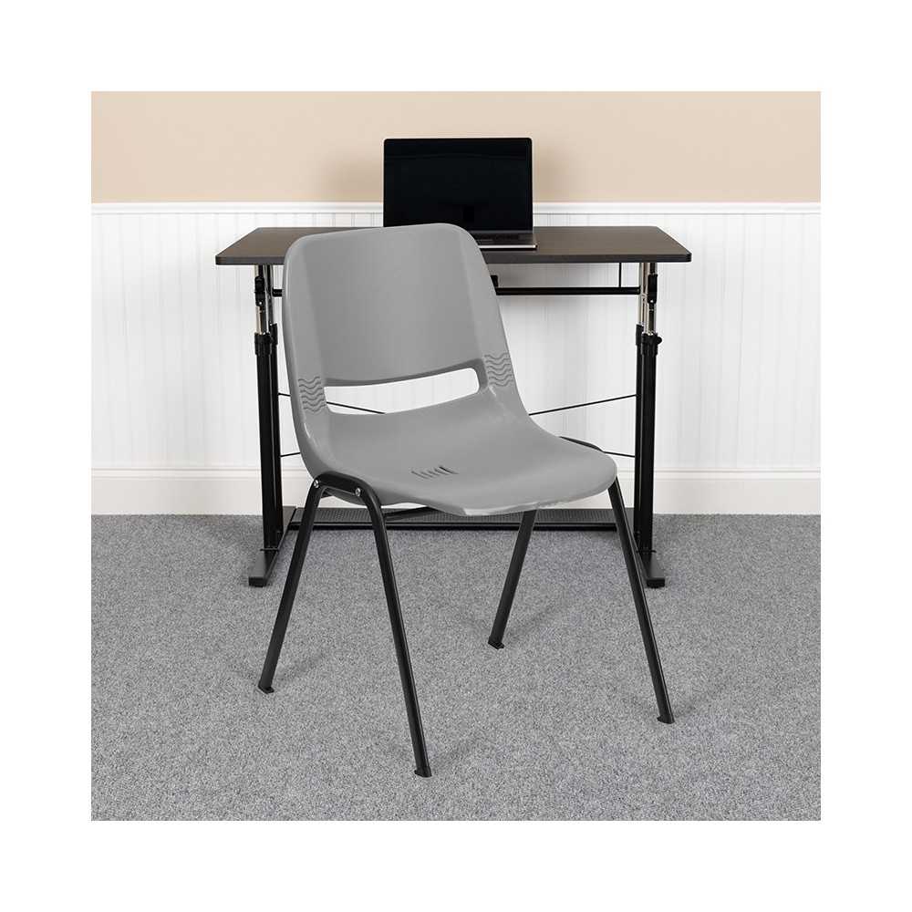 880 lb. Capacity Gray Ergonomic Shell Stack Chair with Black Frame
