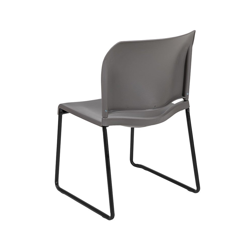 880 lb. Capacity Gray Full Back Contoured Stack Chair with Black Powder Coated Sled Base