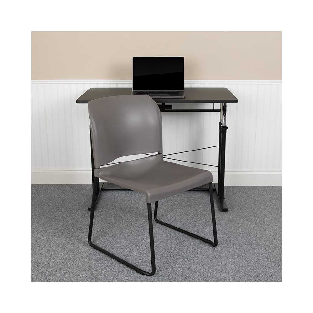 880 lb. Capacity Gray Full Back Contoured Stack Chair with Black Powder Coated Sled Base
