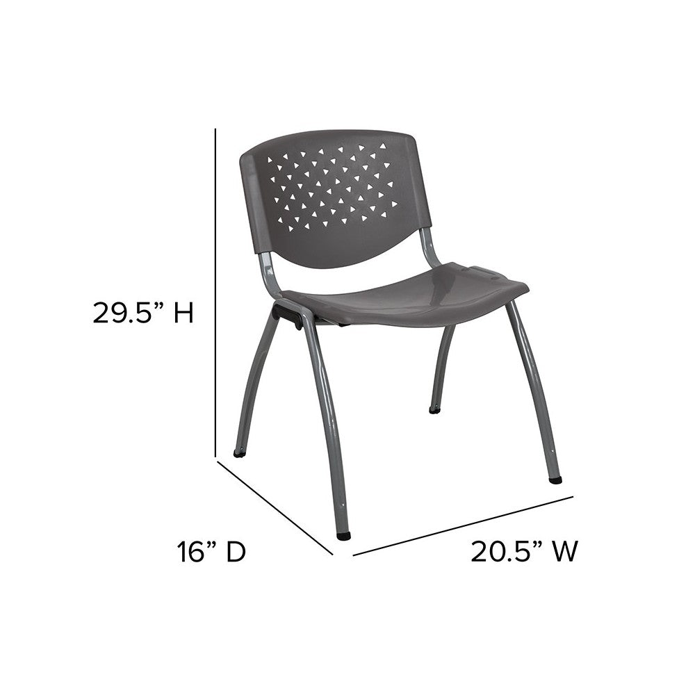 880 lb. Capacity Gray Plastic Stack Chair with Titanium Gray Powder Coated Frame