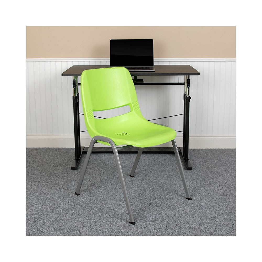 880 lb. Capacity Green Ergonomic Shell Stack Chair with Gray Frame