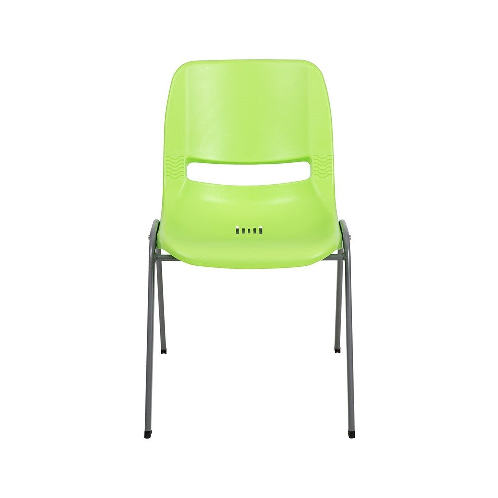880 lb. Capacity Green Ergonomic Shell Stack Chair with Gray Frame