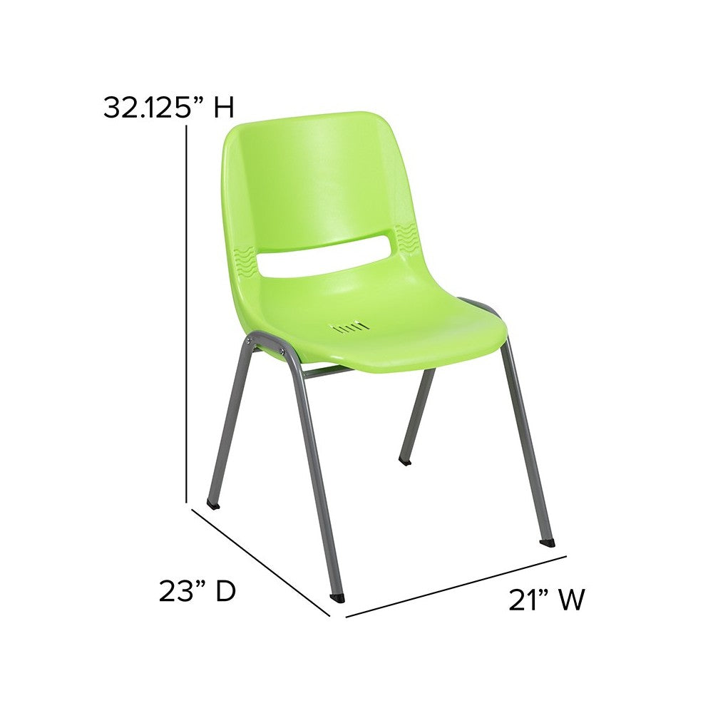 880 lb. Capacity Green Ergonomic Shell Stack Chair with Gray Frame